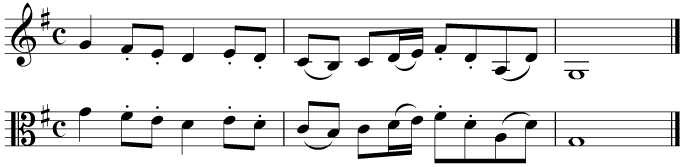 The same tune in treble and alto clefs