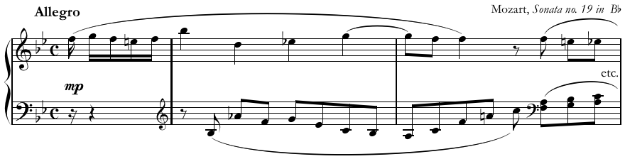 A five note anacrusis in Mozart's 'Sonata no. 19' for piano