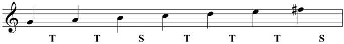 Forming a G major scale from semitones and tones