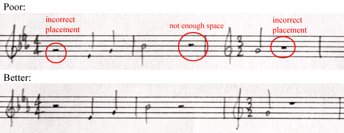 Poor and better minim and semibreve rest positions