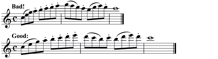 Good and bad notation using ledger lines